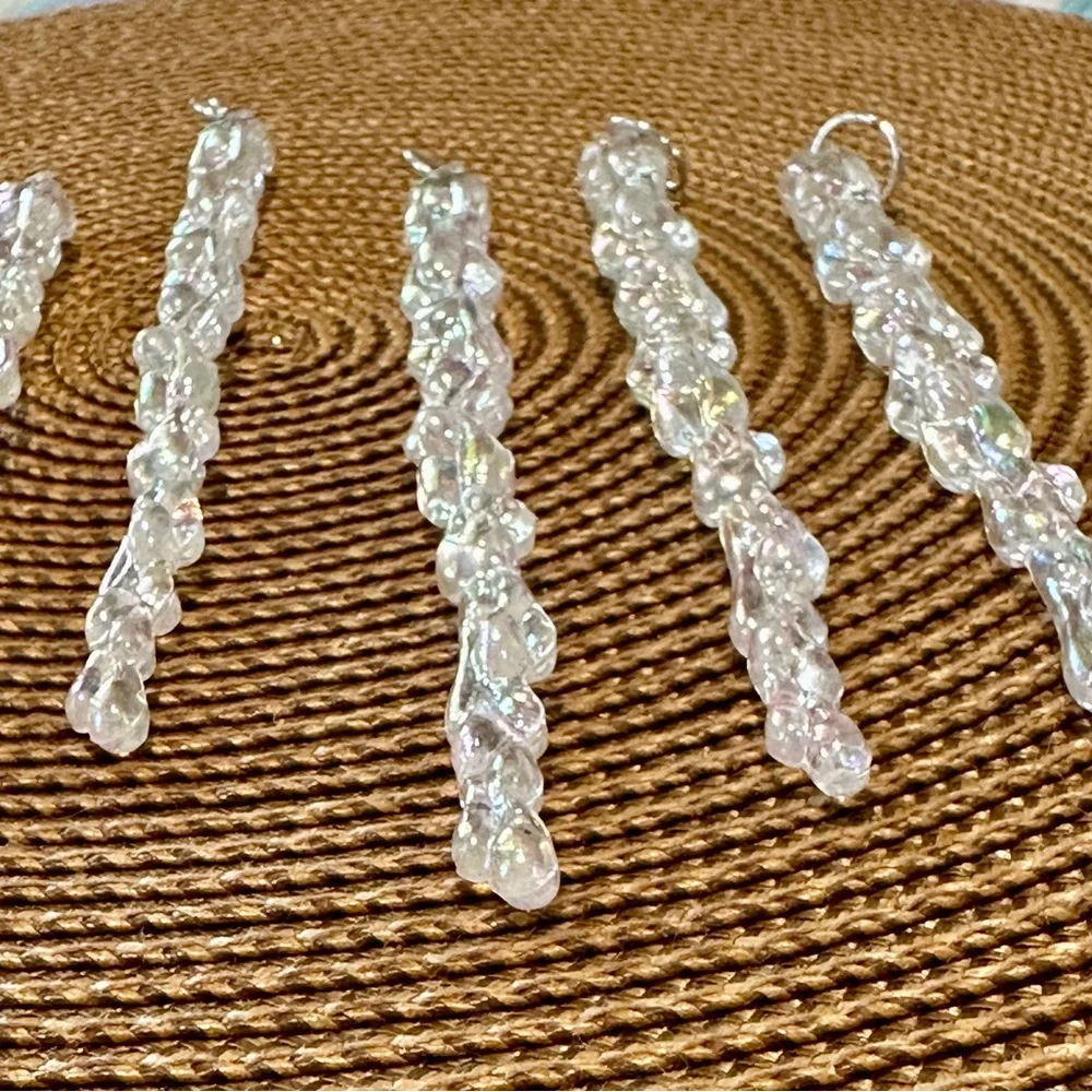 Vintage Iridescent Icicle Holiday Decor Christmas Ornaments 6” lot of 8